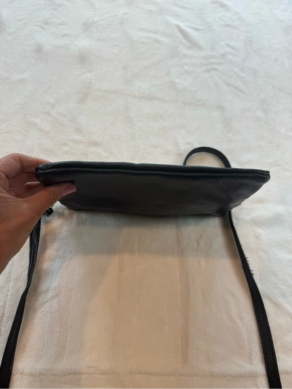 Tory Burch Carson Black Leather Crossbody Clutch Shoulder Bag Designer Purse